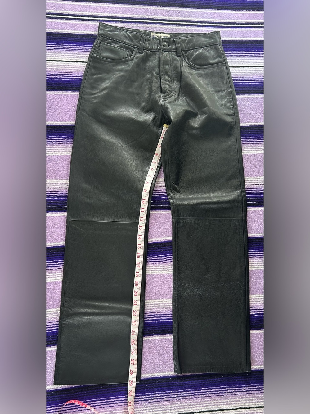 Black Leather Straight-Leg Pants